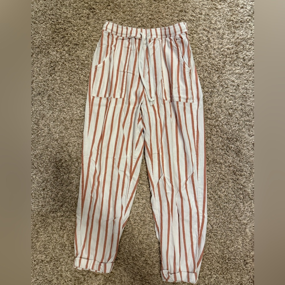American Eagle Outfitters Red and White Striped linen pants